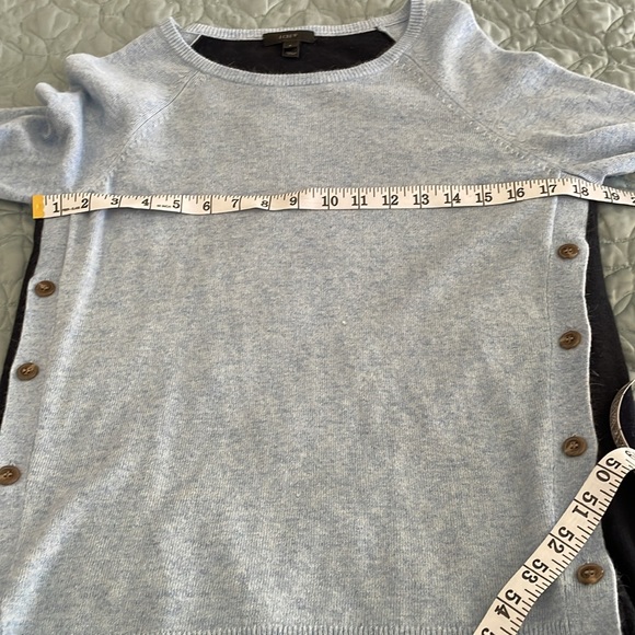 J CREW light blue and navy blue side button crew neck wool sweater size small - Picture 5 of 6